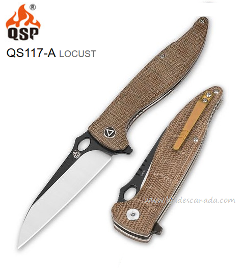 QSP Locust Flipper Folding Knife, VG10 Black, Micarta Brown, QS117-A - Click Image to Close